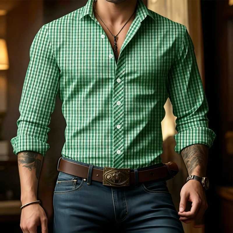 Men Plaid Print Long Sleeve Button Down Shirts Casual Business Dress Tops For Men Soft Breathable Daily Wear Blouse Z260805