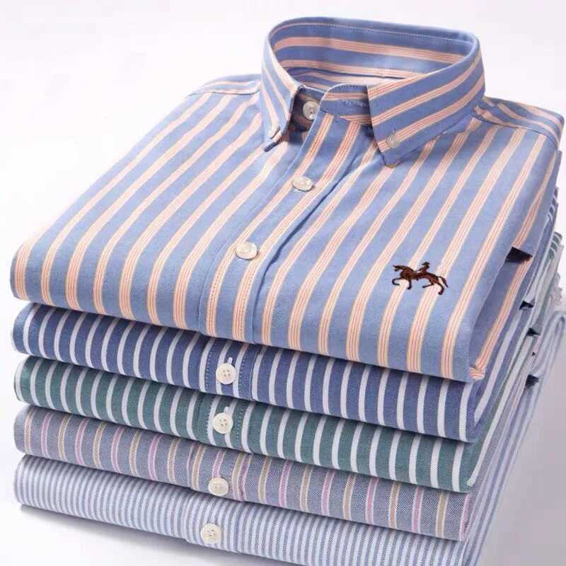 100% Cotton Oxford Men's Shirts Long Sleeves Plaid Soft Regular Fit Formal Dress Office Shirt Social Blouse Male Clothes 5XL 6XL Z260805