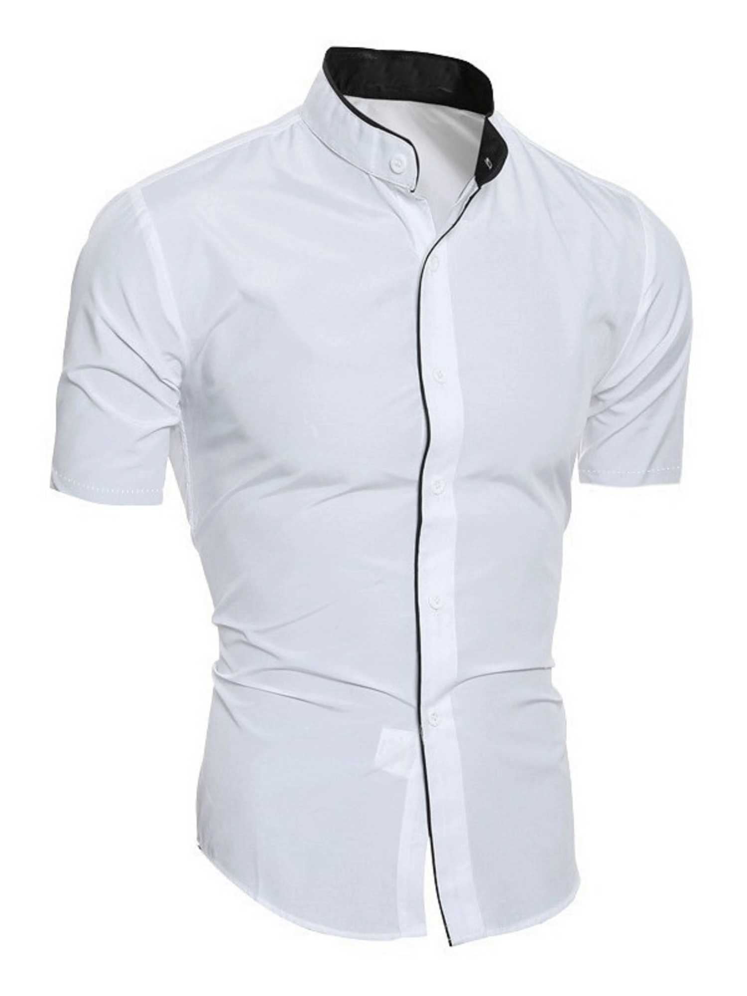 Men's summer short-sleeved casual fashion shirt comfortable and breathable slim men's solid color stand-up collar top Z260805 - view 3