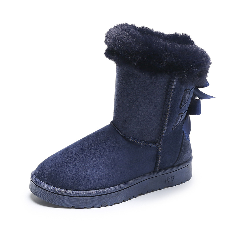 free shipping 2026 winter new style bow design warm snow boots for women fashion versatile casual lined short boots blue wine red