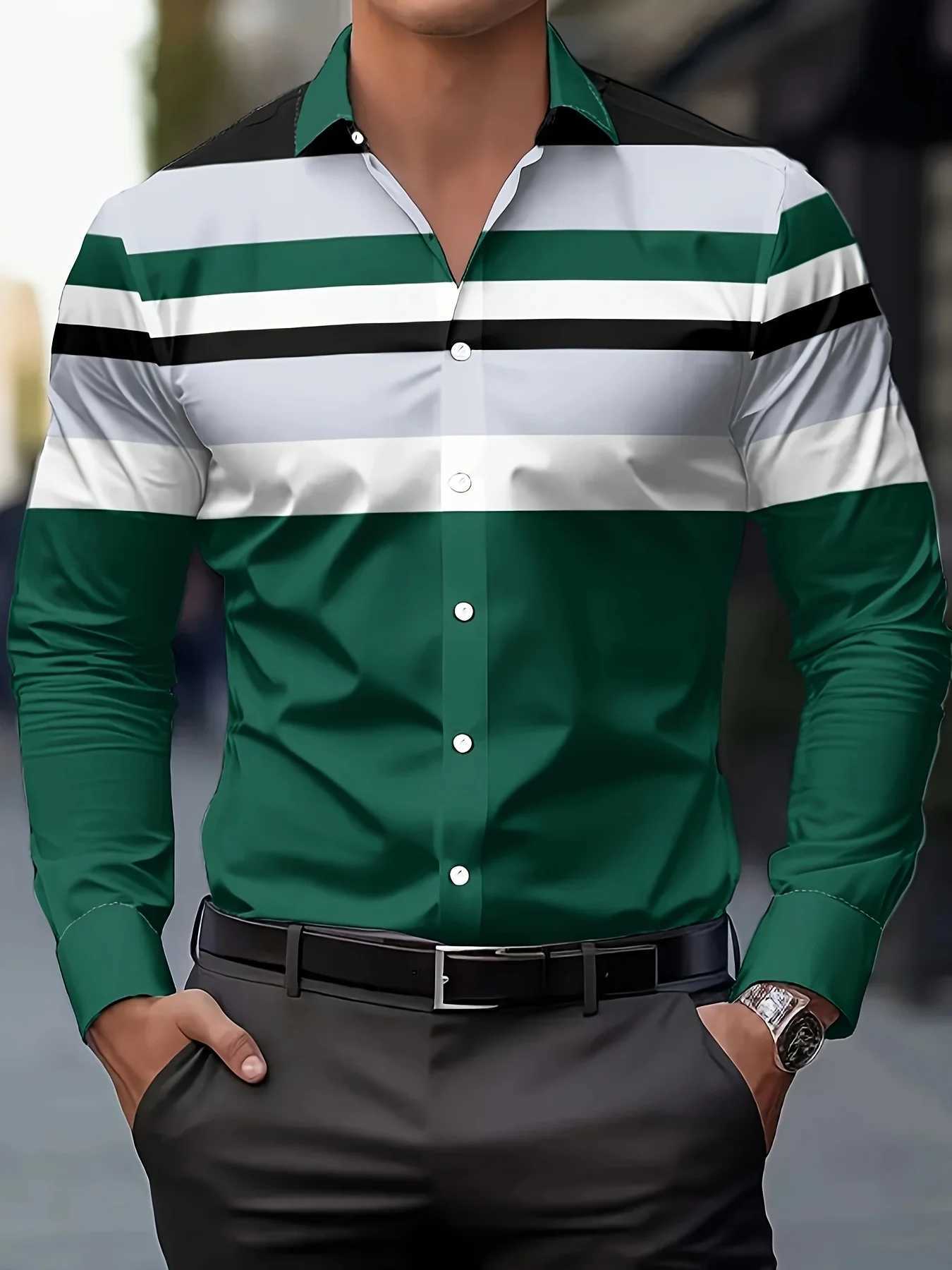 Men's Business Casual Shirt-Button-Up Long Sleeve Formal Everyday Office Shirt Horizontal Stripes -Seasonal Fashion Z260805 - view 4
