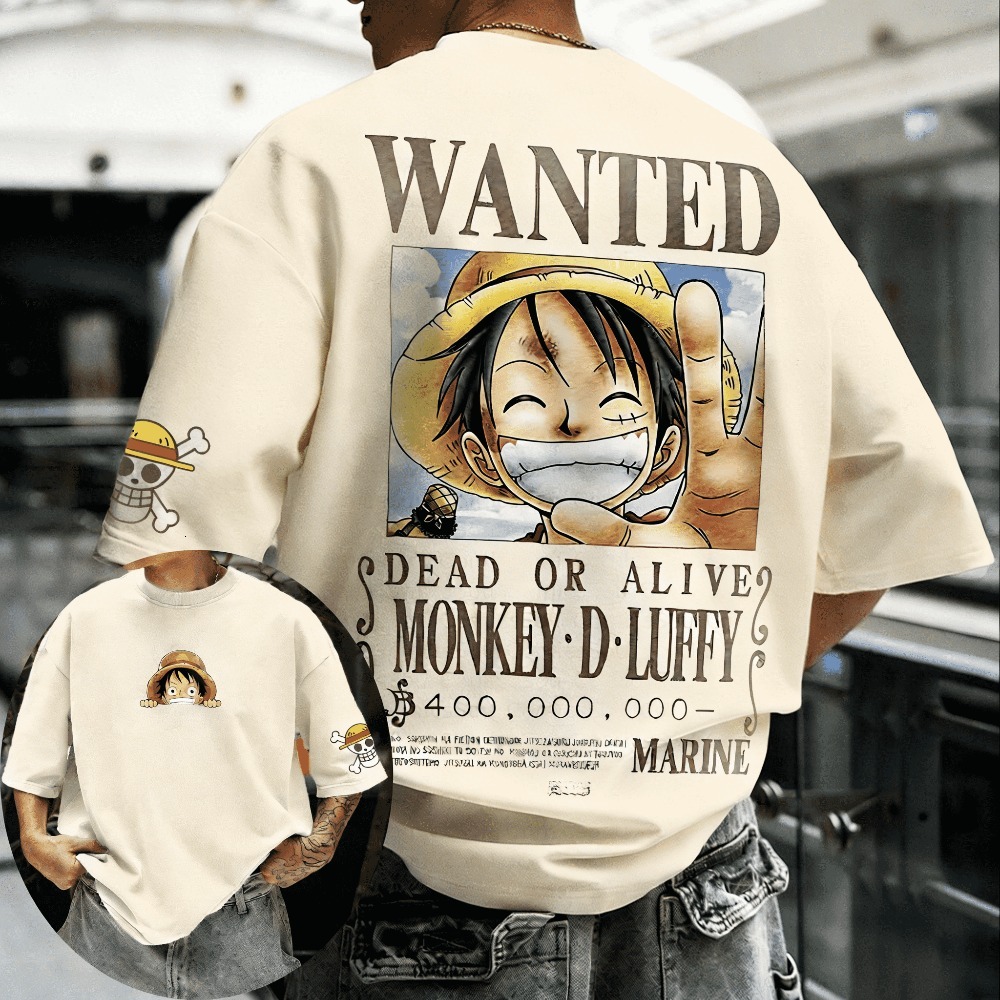 One Piece Monkey D Luffy Anime Printed Oversized Loose Top Men Women Adults Children Boy Gril Kids Parent Child Cotton T shirt - view 5