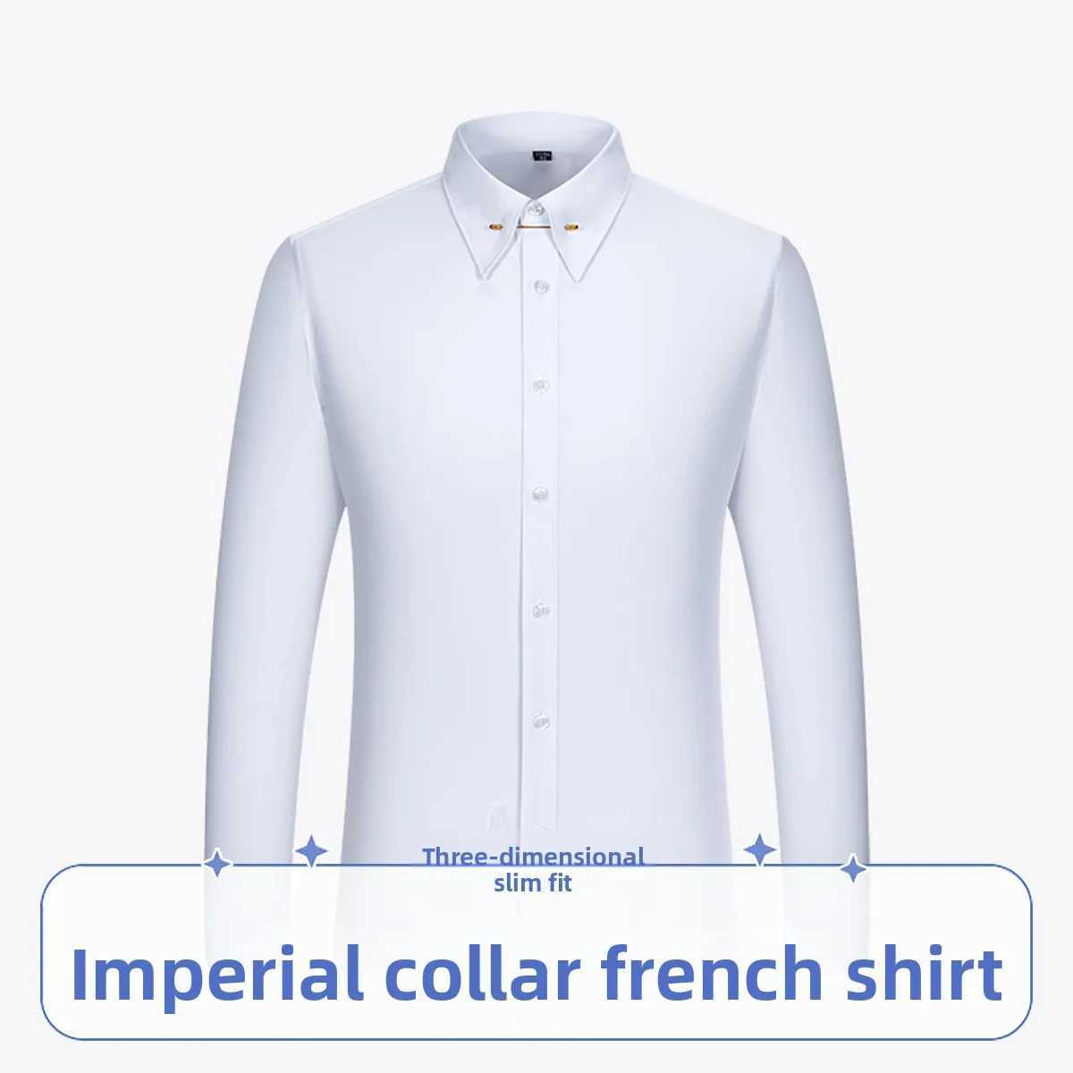 Men's Empire Neck French Cufflink Shirt Slim Fit Business Dress Assorted Cufflinks Lead Needle Large Tip Neck Men's White Shirt Z260805 - view 3