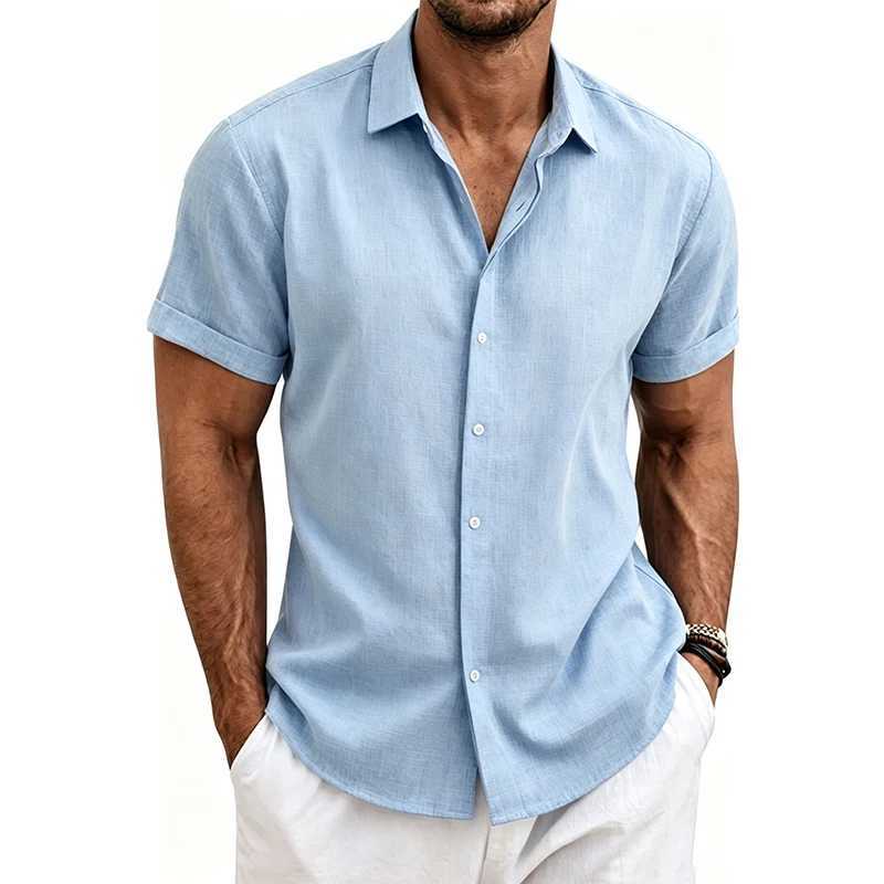 2026 Cotton Linen Shirts for Men Casual Shirts Lightweight Short Sleeve Henley Beach Shirts Fashion Hawaiian T Shirts for Men Z260805 - view 3