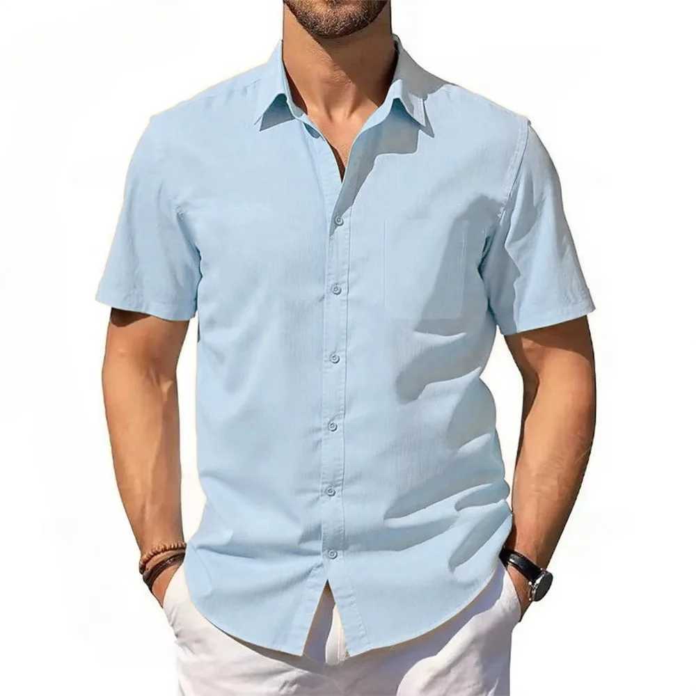 Men's Cotton Linen Shirt Summer Short Sleeve Button Up Hawaiian Lightweight Shirts Vacation Casual Lapel Collar Tops Z260805 - view 3