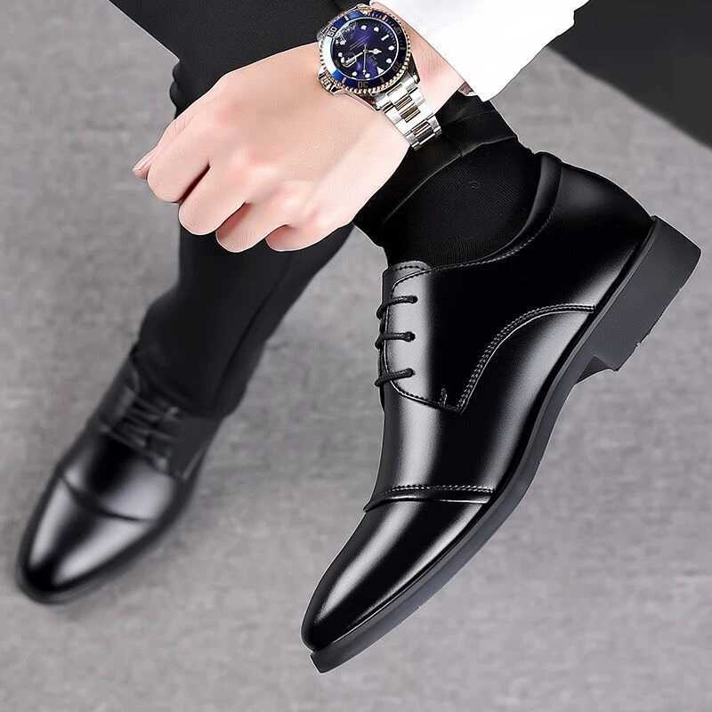 Shoes New Men's Leather Oxford Lace Up Casual Shoes Non-slip Formal Dress Footwear Outdoor Business Shoes Leisure Walk Sneakers H260805 - view 3