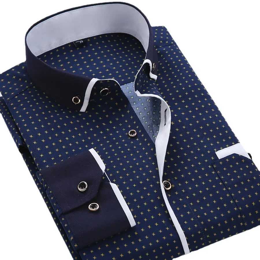Quality Big Size 5XL Men Dress Shirt New Arrival Long Sleeve Slim Fit Button Down Collar Printed Business Social Men's Shirts Z260805