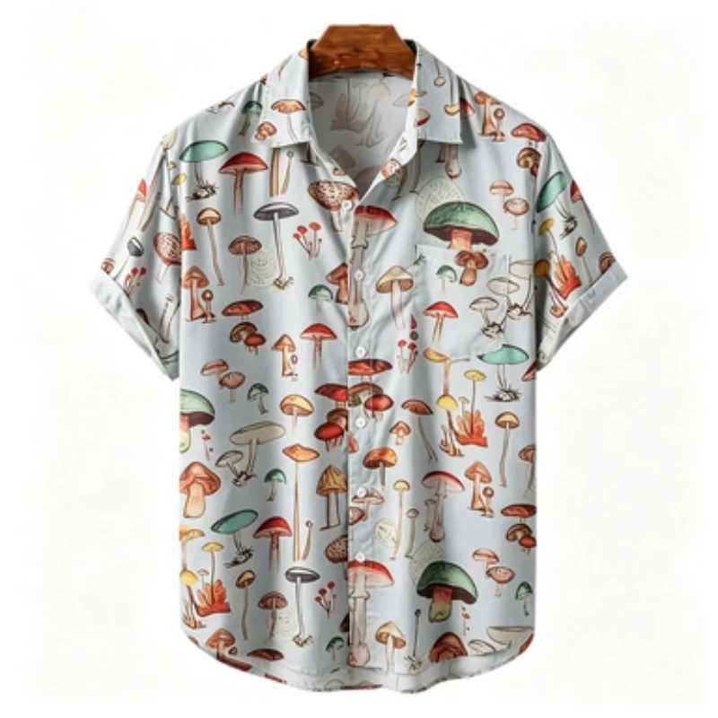 Men's short sleeved shirt with European and American style colorful mushroom print men's short sleeved shirt business casual Z260805