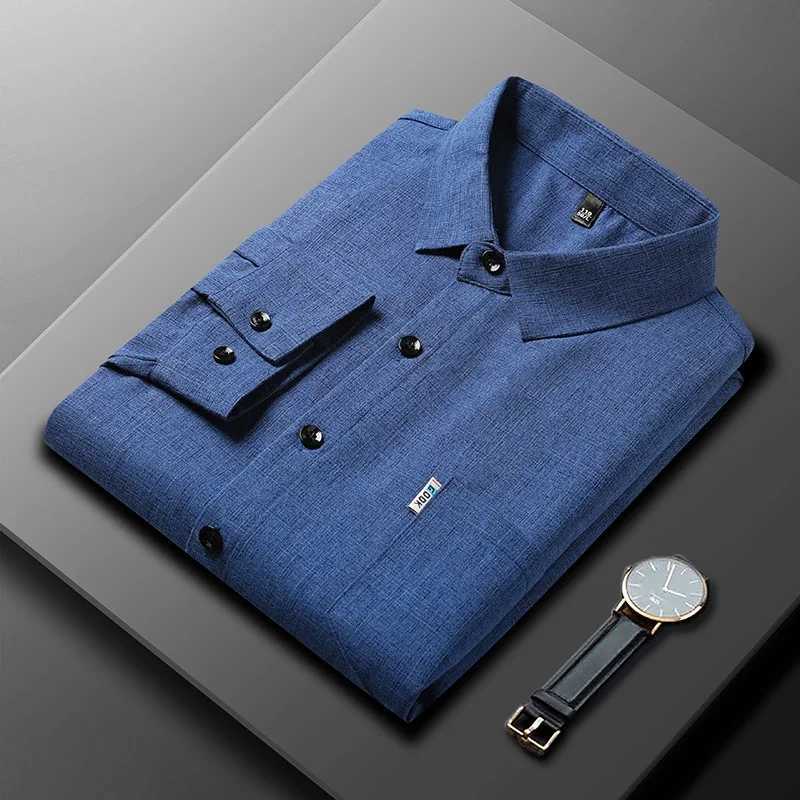 New Men's Business Casual Long Sleeved Printed Shirt with Wrinkle Resistance No Ironing Comfortable All Season Versatile Top Z260805