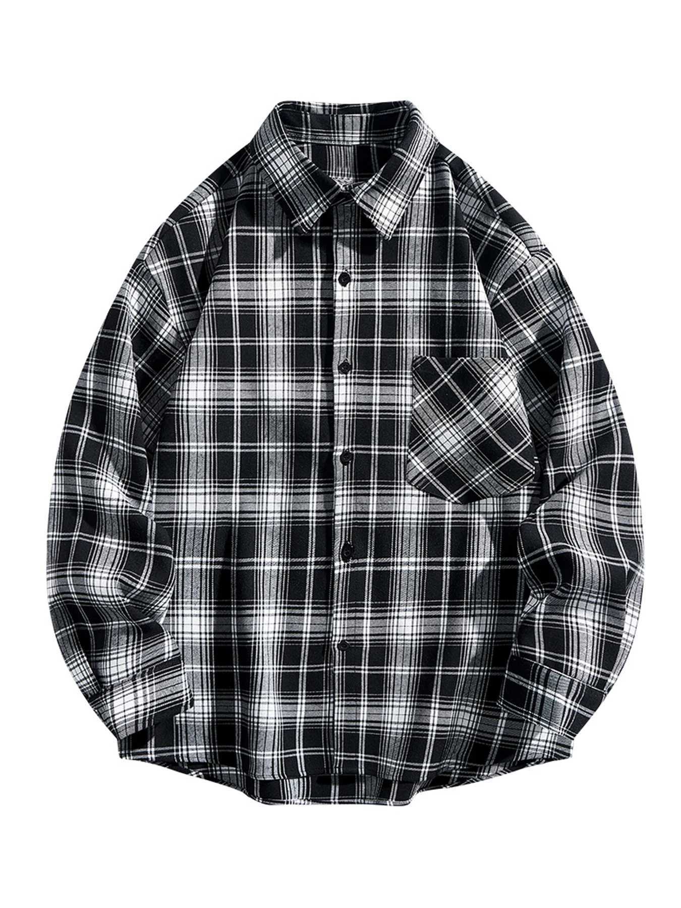 Spring and Autumn Men's Fashionable Plaid Shirt Youth Outdoor Sports Casual Lapel Plaid Long-Sleeved Shirt That Can Be Worn Outside Z260805