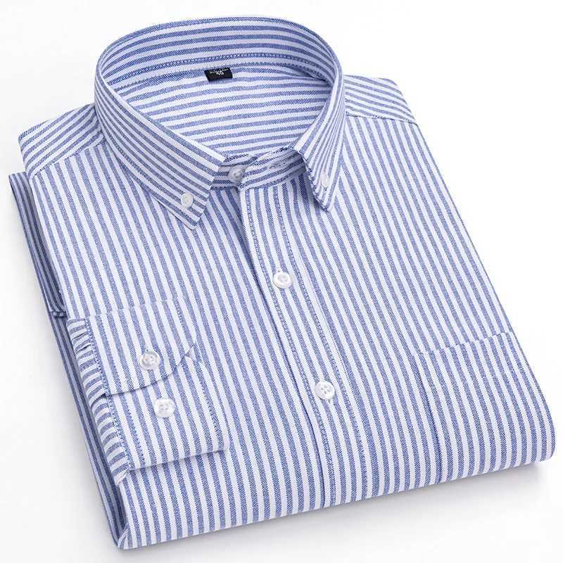 100%Pure Cotton Shirt Long Sleeve Oxford Casual Solid Color Striped Regular Fit Formal Dress Shirt Men's Clothing 6XL 7XL Z260805