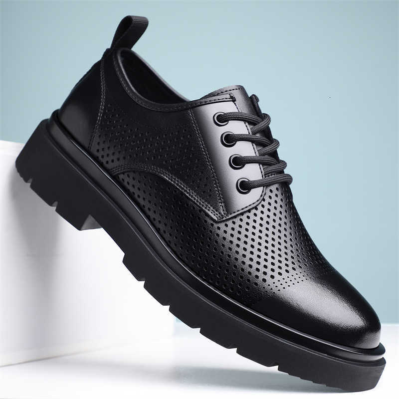 Leather Breathable Men's Shoes Summer Hollow Design Anti-slip Comfortable Thick Bottom Formal Derby Shoes-SJD54-1 H260805
