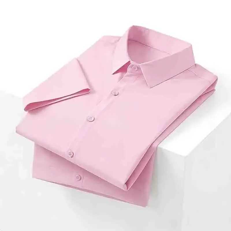 Casual Light Blue Short Sleeve Button Up Shirt for Men Versatile Collared Dress Shirt for Spring Summer Z260805