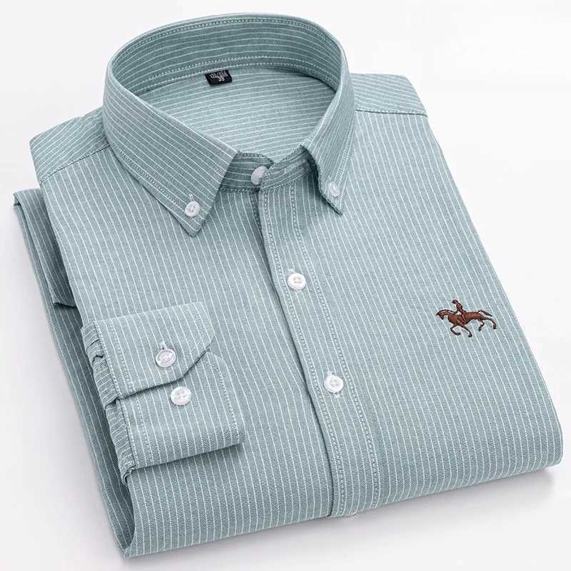 100% Cotton Oxford Men's Shirts Long Sleeves Plaid Soft Regular Fit Formal Dress Office Shirt Social Blouse Male Clothes 5XL 6XL Z260805