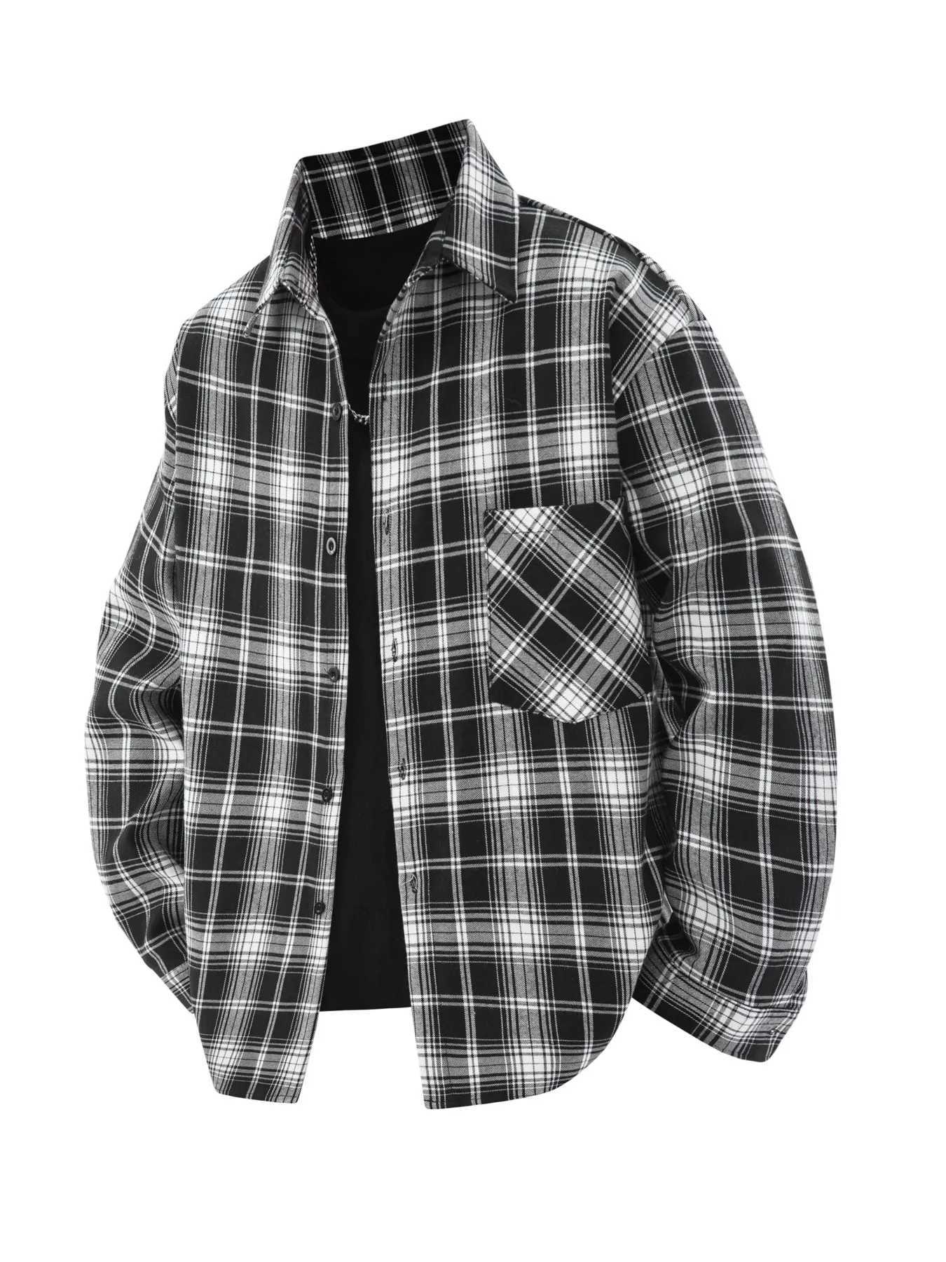 Spring and Autumn Men's Fashionable Plaid Shirt Youth Outdoor Sports Casual Lapel Plaid Long-Sleeved Shirt That Can Be Worn Outside Z260805