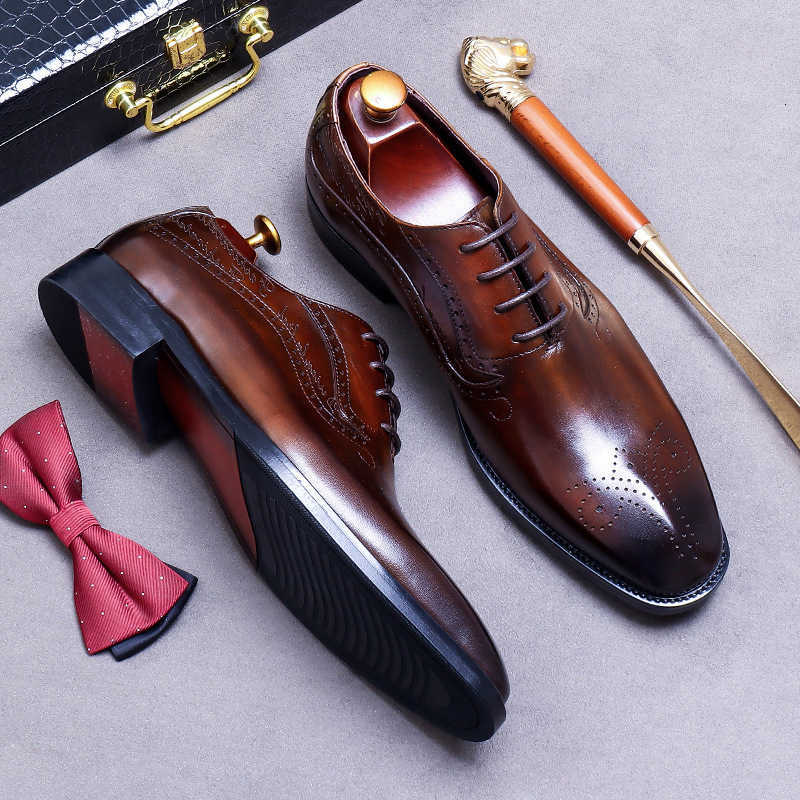 Cowhide British Style Genuine Leather Comfortable Commuting Daily Business Lace-Up Carved Men's Formal Leather Wedding Shoes New H260805
