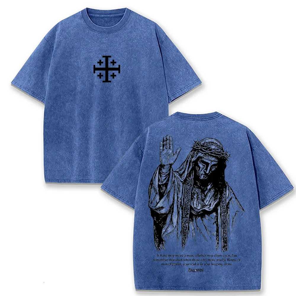 of 2026 Crown Jesus With Thorns T Shirt Vintage Washed Grey Graphic Tee Unisex Casual Religious Top J260804 - view 6