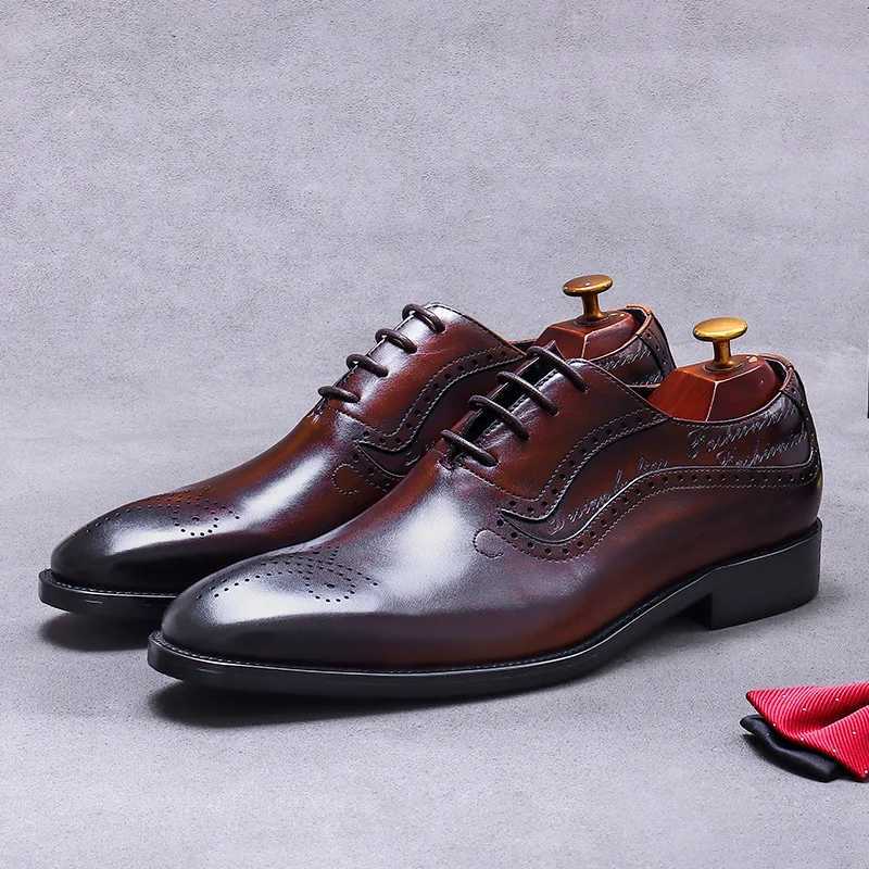 Cowhide British Style Genuine Leather Comfortable Commuting Daily Business Lace-Up Carved Men's Formal Leather Wedding Shoes New H260805 - view 6