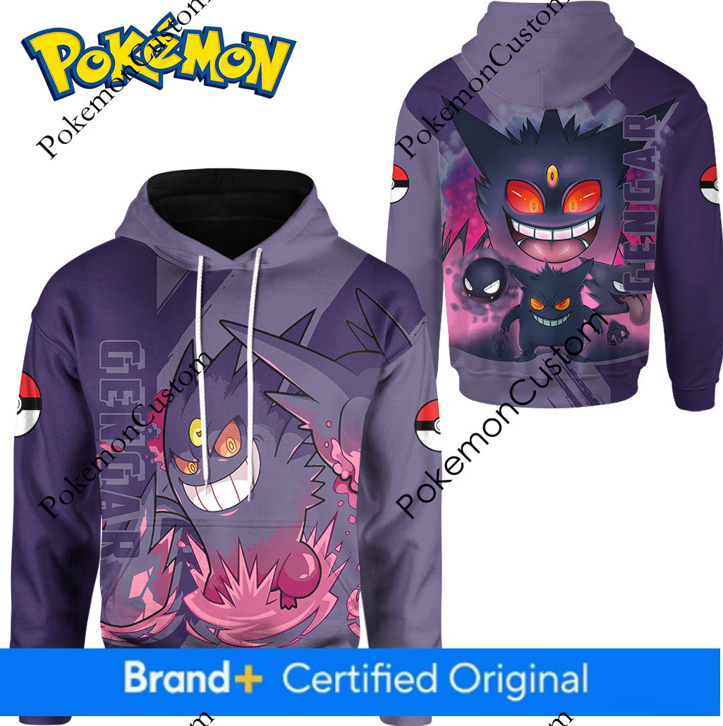 Japanese Anime Pokemon Gengar 3D Digital Print Long Sleeve Sweatshirt Youth Outdoor Running Casual Hoodie ab5c