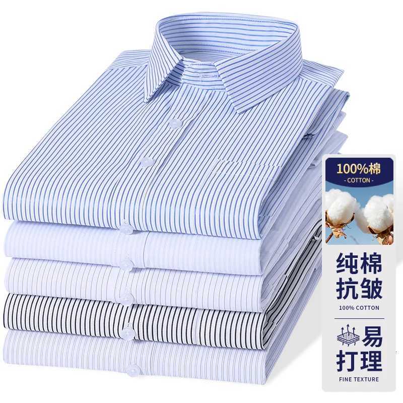 High Quality 100% Cotton Men's Shirts Long Sleeve Slim Fit Business Formal Striped Shirt Social Male Clothing Plus Size 8XL 7XL Z260805