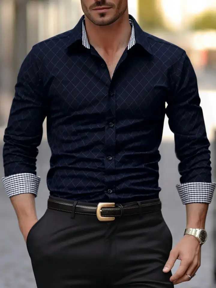 Classic Design Men's Formal Long Sleeve Plaid Shirt Men's Button Up Shirt For Business Formal Occasions Gift For Men Z260805