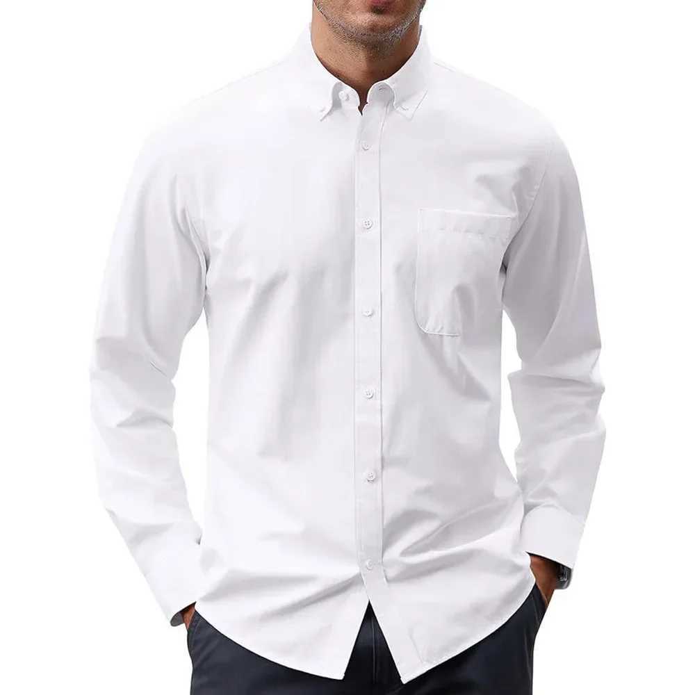 Men's Long Sleeve Shirts Solid Color Oxford Shirt Men's Button Up Shirt with Pockets Men Shirts Business Dress Shirt Z260805 - view 4
