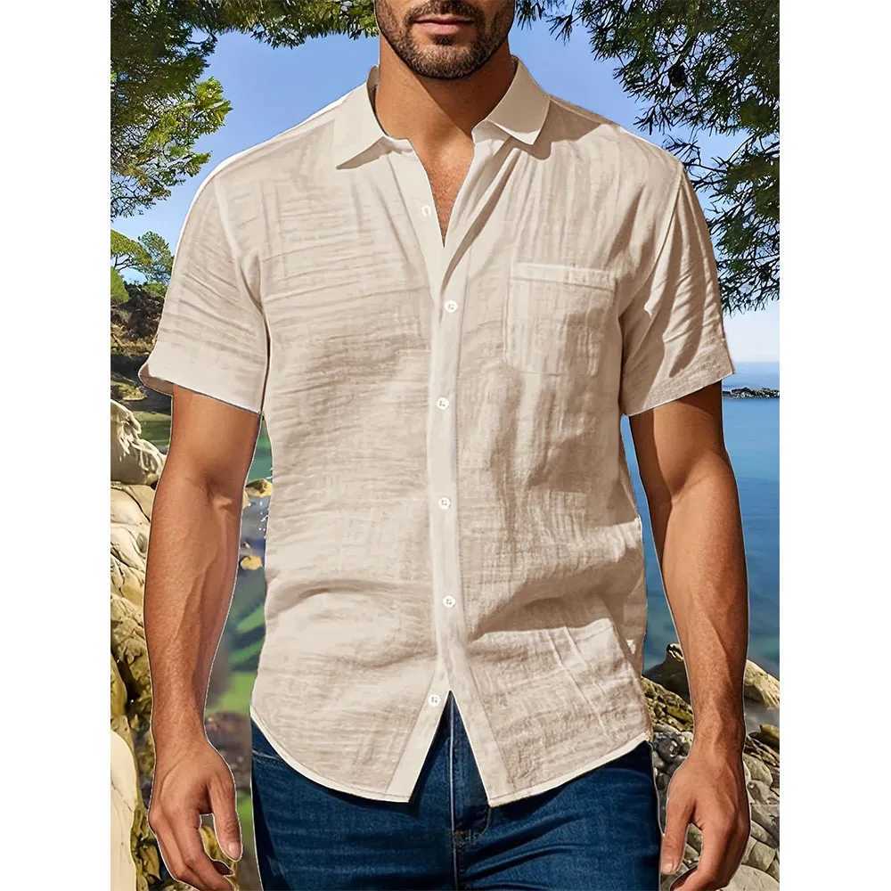Summer New Men's Short Sleeve Shirt Cotton Linen Lightweight Breathable Cozy Casual Lapel Collar Simple Style Shirts Z260805 - view 4