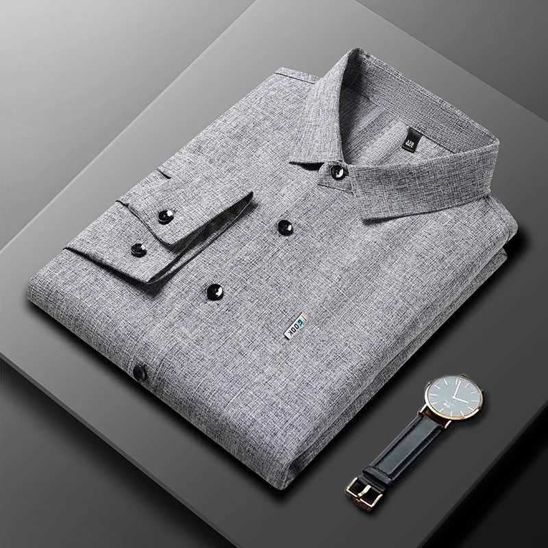 New Men's Business Casual Long Sleeved Printed Shirt with Wrinkle Resistance No Ironing Comfortable All Season Versatile Top Z260805