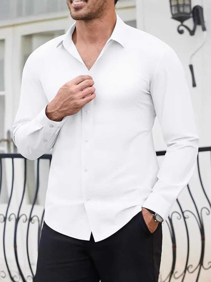 New Design Business Shirts For Men Luxury Autumn Long Sleeve Solid Causal High Stretchable Non-iron Ice Silk Thin Soft Social Z260805