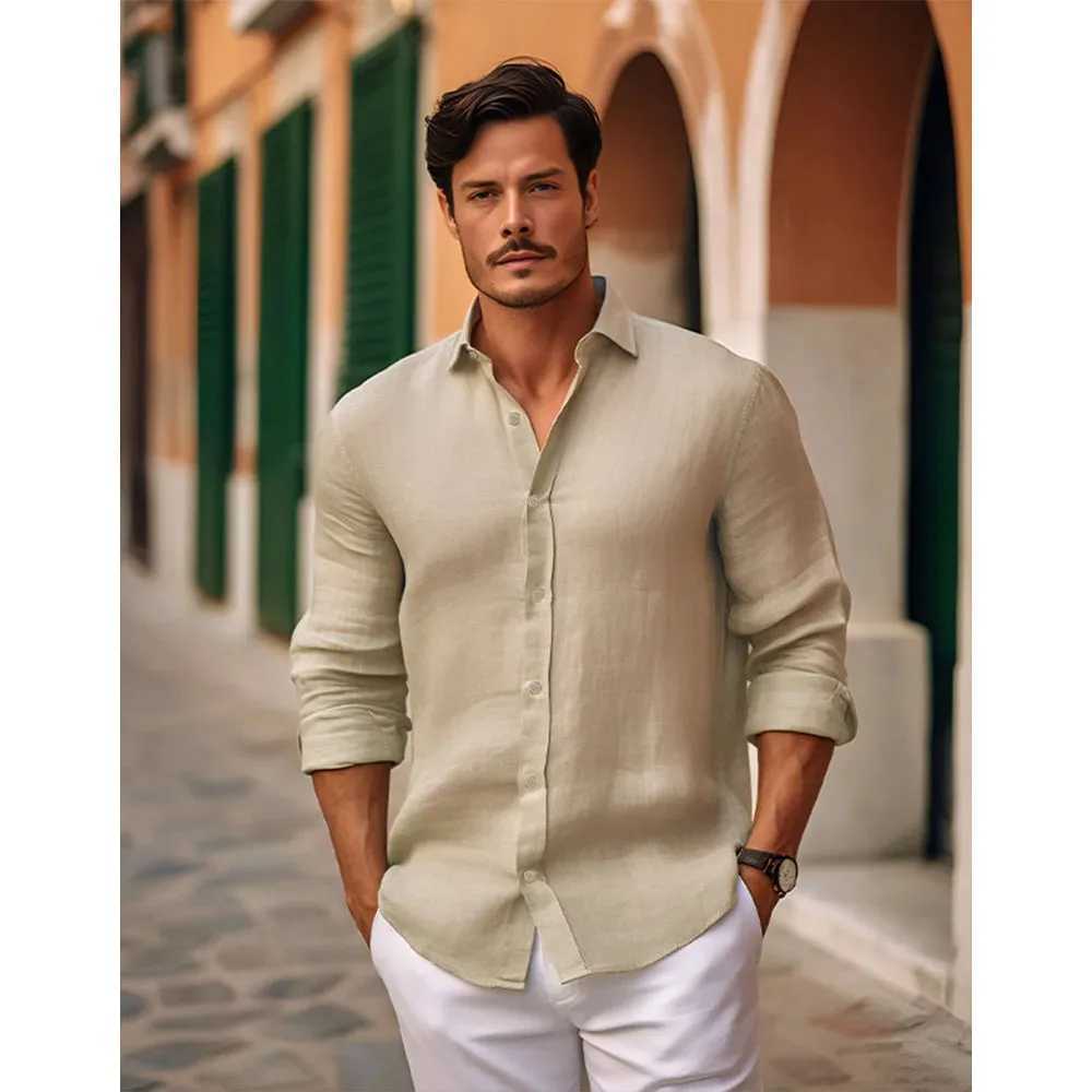 Men's Slim Fit Long-Sleeve Cotton Linen Shirts for Men Business Casual Button Down Shirt Lightweight Breathable Shirts Z260805 - view 4
