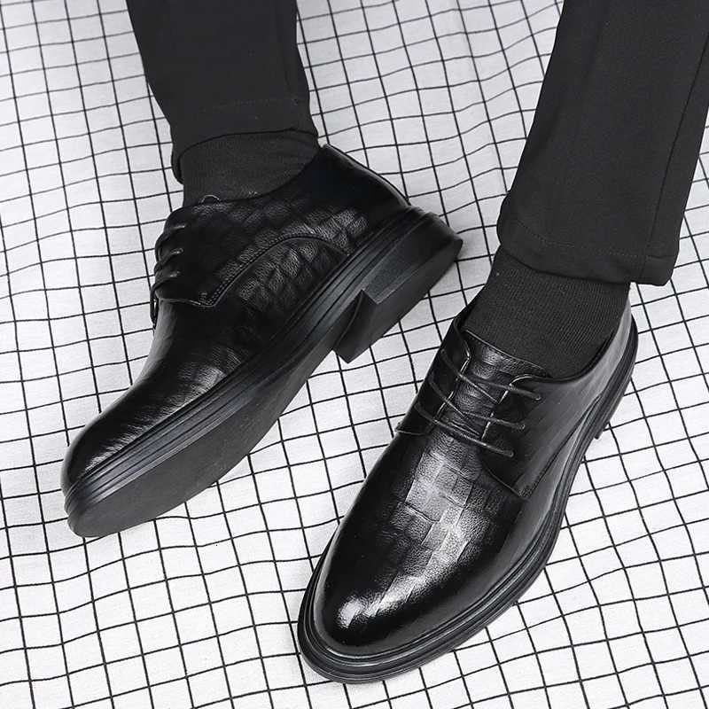 shoes cowhide fashionable casual Men's grid pattern business office men's formal shoes H260805 - view 4