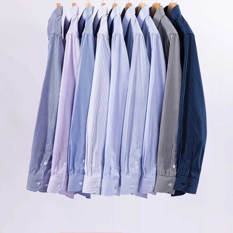 Men Formal Shirt Long Sleeve Office Solid Color Striped Fashion Business Pocket White Social Shirt Men's Clothing 5XL 6XL Z260805