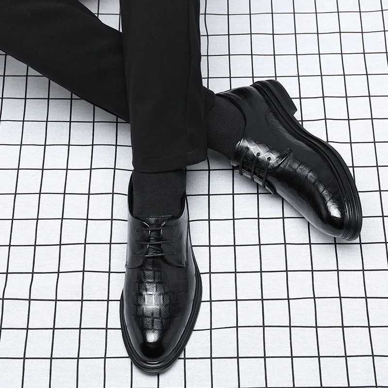 shoes cowhide fashionable casual Men's grid pattern business office men's formal shoes H260805 - view 3