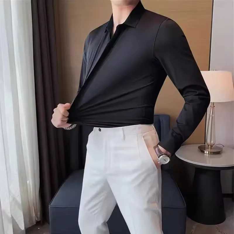 New Design Business Shirts For Men Luxury Autumn Long Sleeve Solid Causal High Stretchable Non-iron Ice Silk Thin Soft Social Z260805