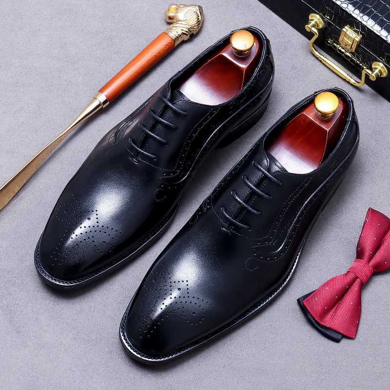 Cowhide British Style Genuine Leather Comfortable Commuting Daily Business Lace-Up Carved Men's Formal Leather Wedding Shoes New H260805 - view 4