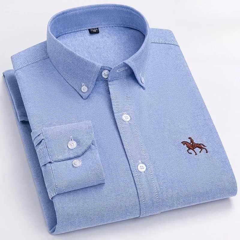 100% Cotton Oxford Men's Shirts Long Sleeves Plaid Soft Regular Fit Formal Dress Office Shirt Social Blouse Male Clothes 5XL 6XL Z260805