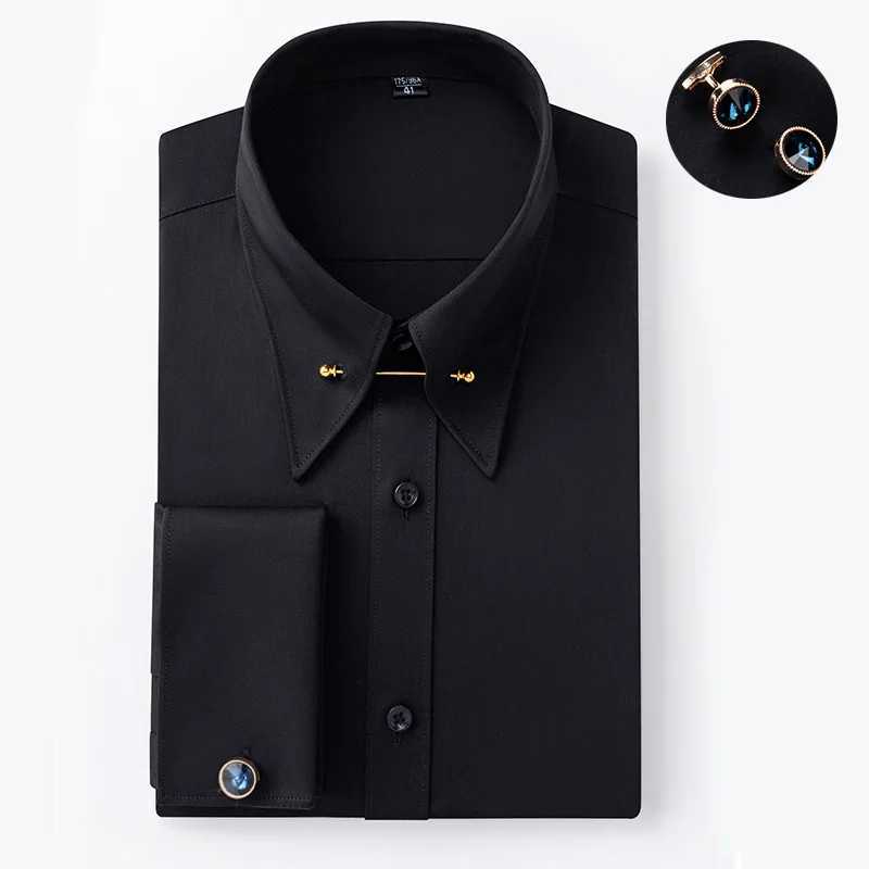 Men's Empire Neck French Cufflink Shirt Slim Fit Business Dress Assorted Cufflinks Lead Needle Large Tip Neck Men's White Shirt Z260805 - view 5