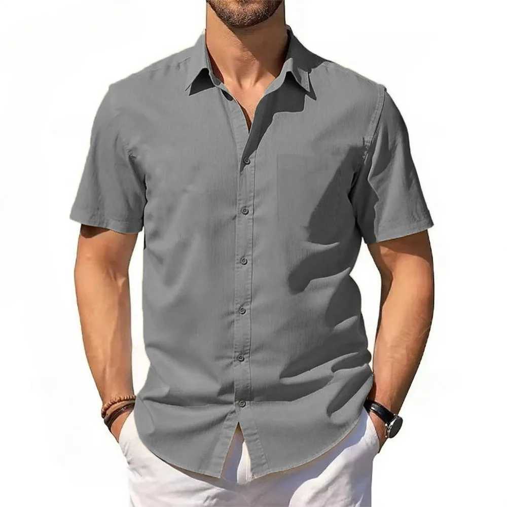 Men's Cotton Linen Shirt Summer Short Sleeve Button Up Hawaiian Lightweight Shirts Vacation Casual Lapel Collar Tops Z260805 - view 4