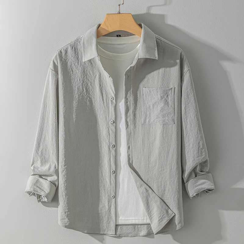 Autumn Solid Color Long-sleeved Shirt Men's Loose Soft Comfort Office Business Casual Korean Fashion Shirts White Black Green Z260805 - view 4
