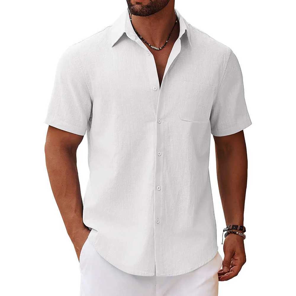 Cotton Linen Shirt for Men Solid Color Casual Basic Style Shirts Breathable Lightweight Male Dailywear Turn-down Collar Tops Z260805 - view 4