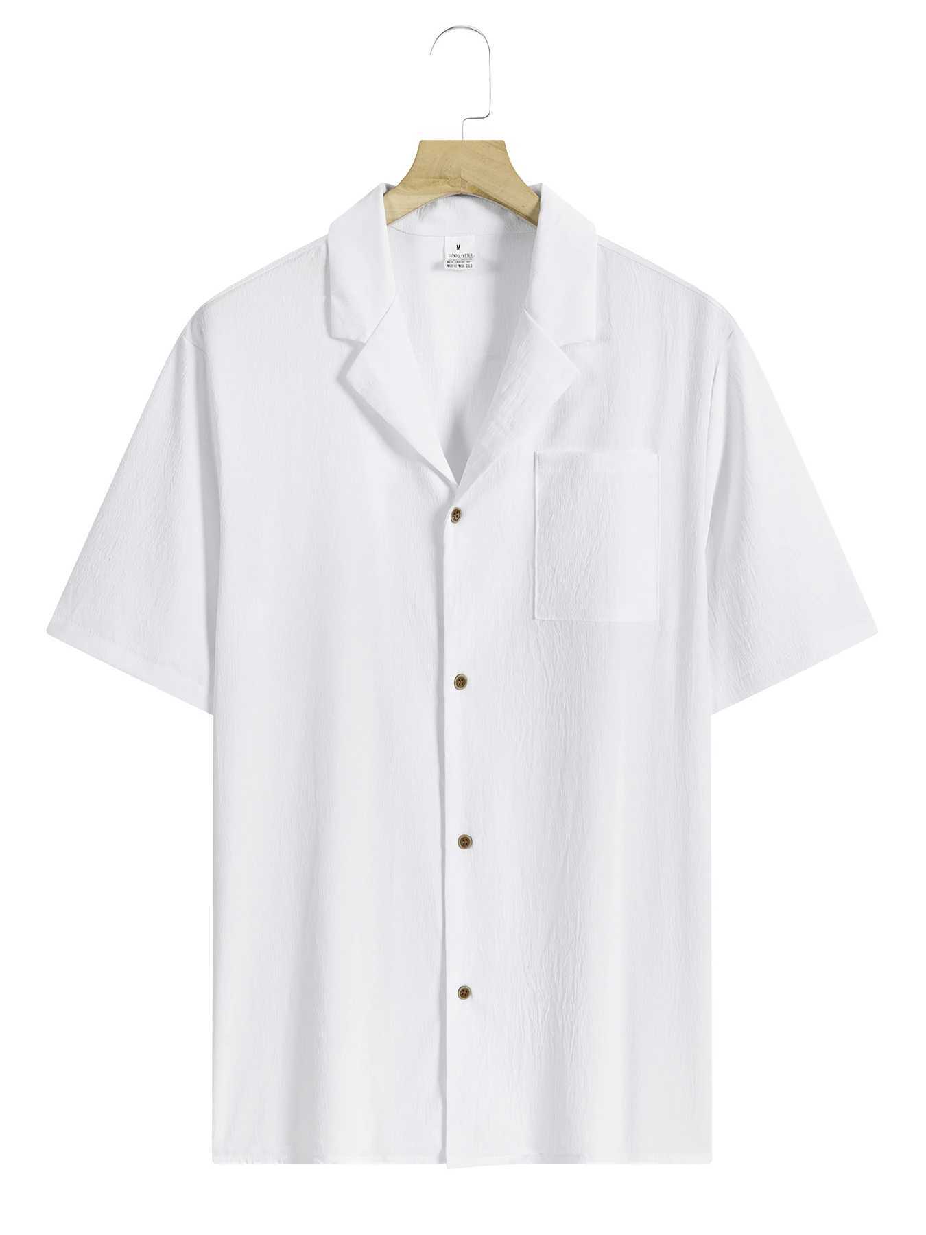 Summer Men's Solid Color Short Sleeve Breathable Lightweight Button Lapel Collar Shirts Male Casual Vacation Shirts Tops Z260805