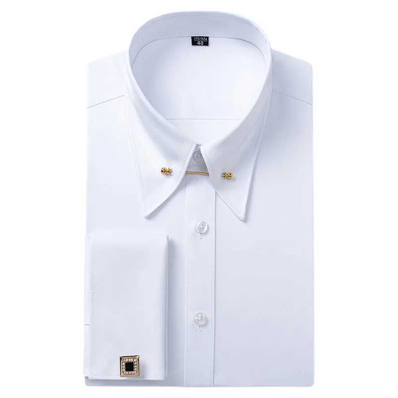 Men's Empire Neck French Cufflink Shirt Slim Fit Business Dress Assorted Cufflinks Lead Needle Large Tip Neck Men's White Shirt Z260805