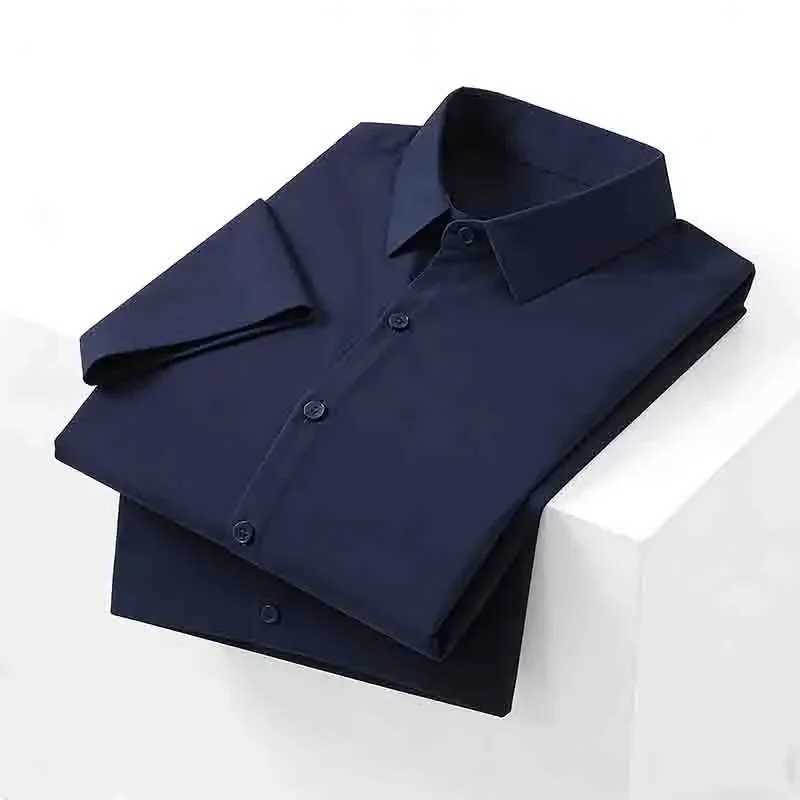 Casual Light Blue Short Sleeve Button Up Shirt for Men Versatile Collared Dress Shirt for Spring Summer Z260805