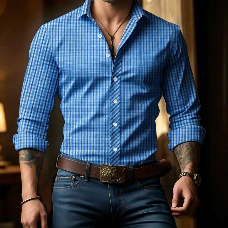 Men Plaid Print Long Sleeve Button Down Shirts Casual Business Dress Tops For Men Soft Breathable Daily Wear Blouse Z260805