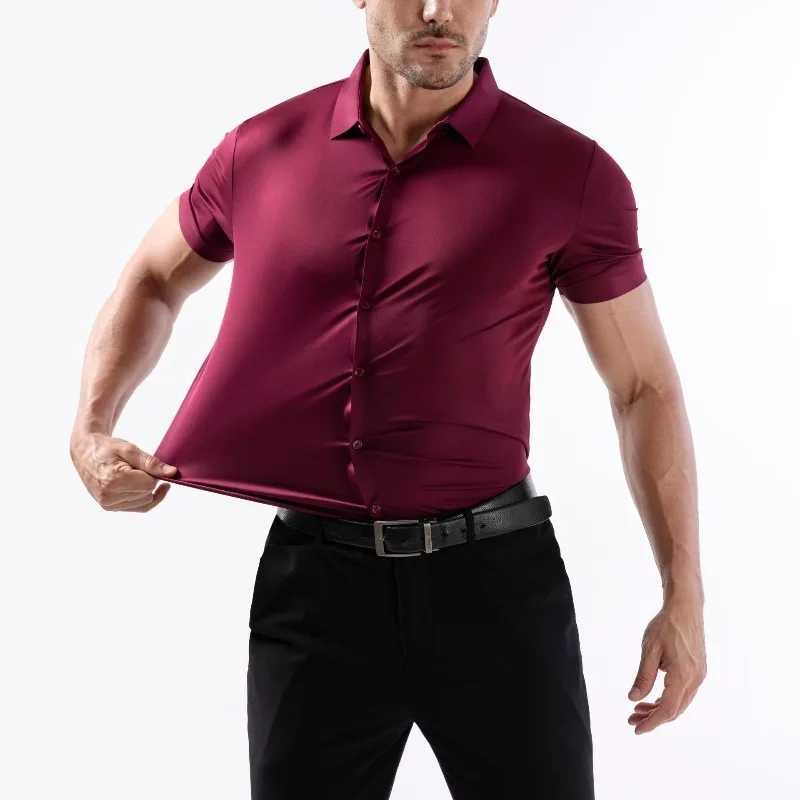 High Elasticity Men Shirt Short-sleeved 2026 Summer Light Thin Soft Solid Casual Slim Fit Formal Dress White Shirt Men Clothing Z260805