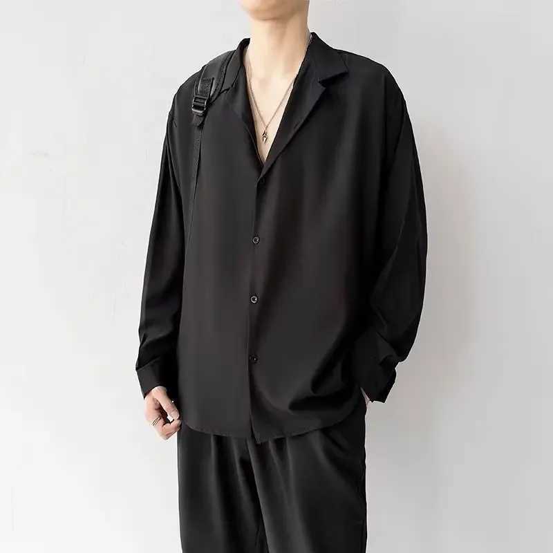 Korean Fashion Men's Shirt Spring Summer New Loose Casual Long-sleeved Lapel High Street Male Suit Shirt White Black Gray Green Z260805