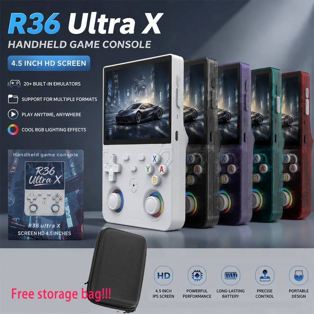 New R36 Ultra X Retro Video Game Console 4.5-inch I Screen Linux System 128GB Pre Installed Gaming Portable Handheld Player Li J260805
