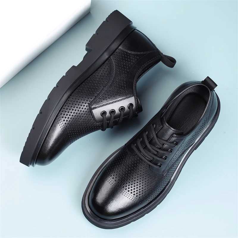 Leather Breathable Men's Shoes Summer Hollow Design Anti-slip Comfortable Thick Bottom Formal Derby Shoes-SJD54-1 H260805 - view 4