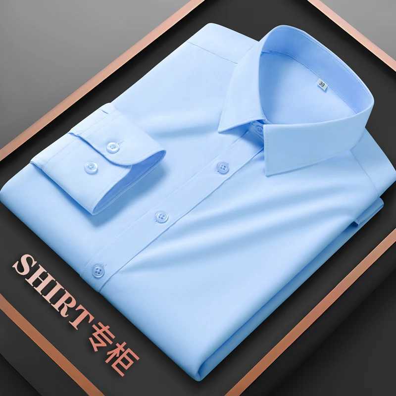 Men's High Stretch Shirt Men's Long Sleeved Black Wrinkle Resistant Ice Silk Spring and Autumn Business Elastic Plus Size Shirt Z260805 - view 6