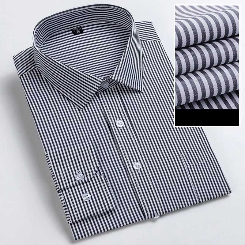 Men Formal Shirt Long Sleeve Office Solid Color Striped Fashion Business Pocket White Social Shirt Men's Clothing 5XL 6XL Z260805